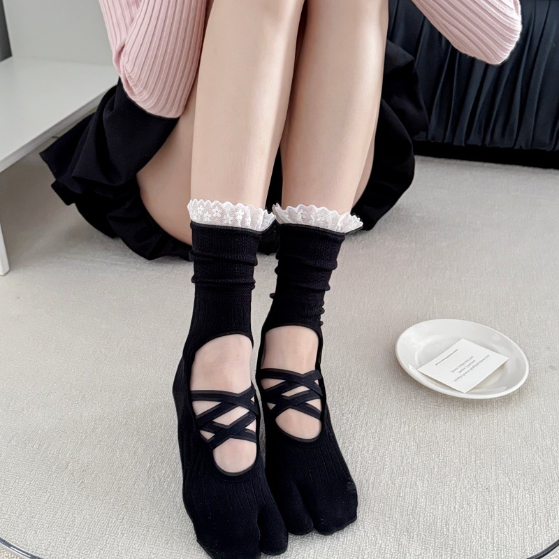 Women'S Fashion Socks - Yoga sokken met kanten rand en