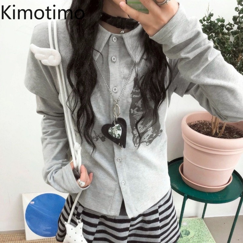 Women'S Fashion Tops - Kimotimo Y2k Vintage Konijnenprint Lange Mouwen