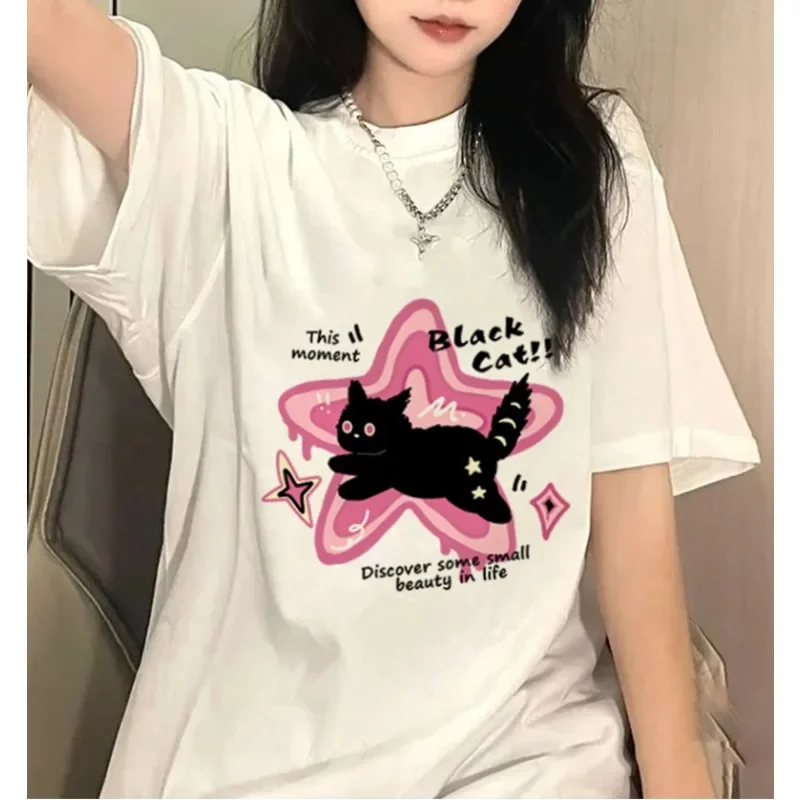 Women'S Fashion Trends Summer 2025 - American Cat Zwaargewicht T-shirt met korte
