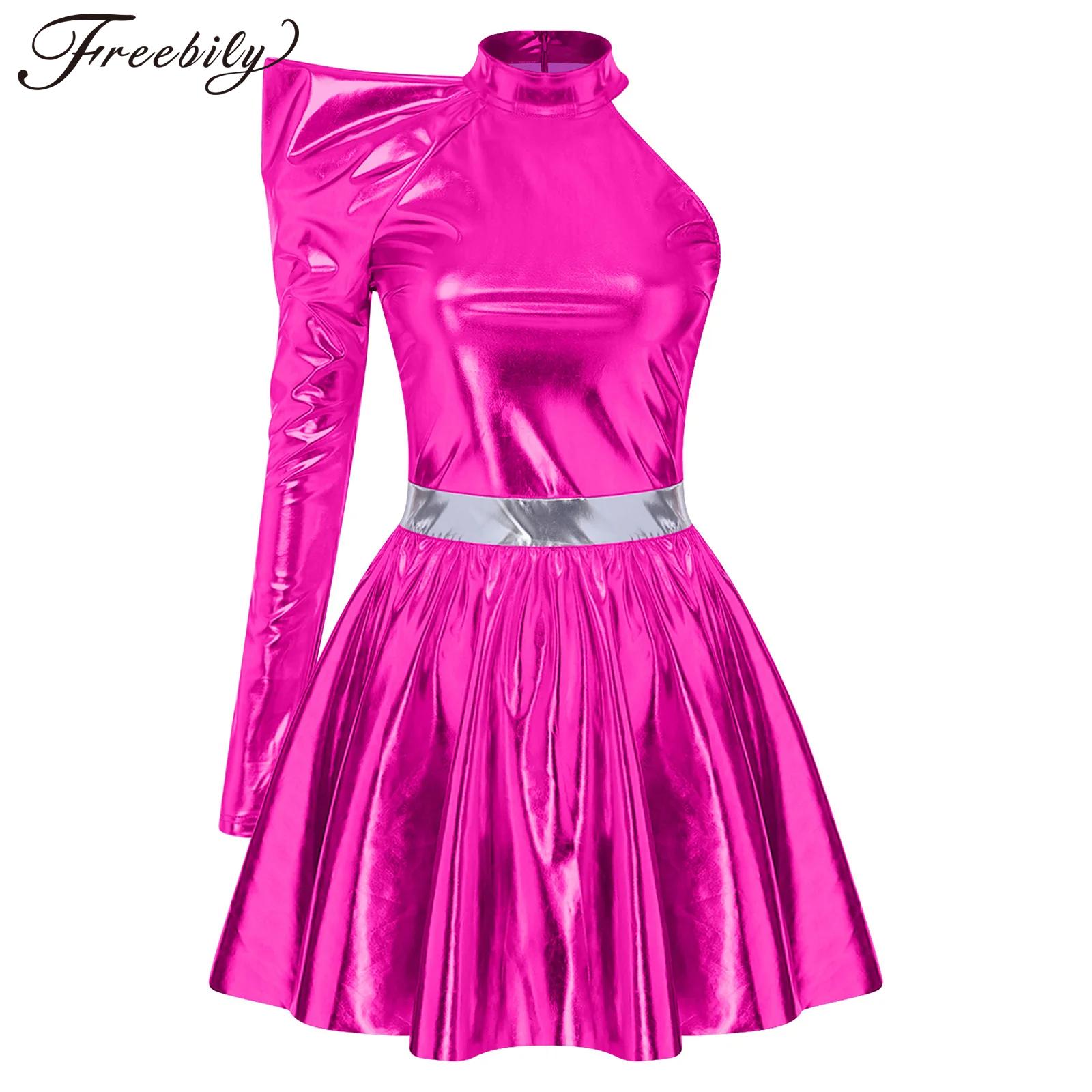 Women'S Fashion From The 80S - Dames Glanzende Metallic 80s Disco Dansjurk