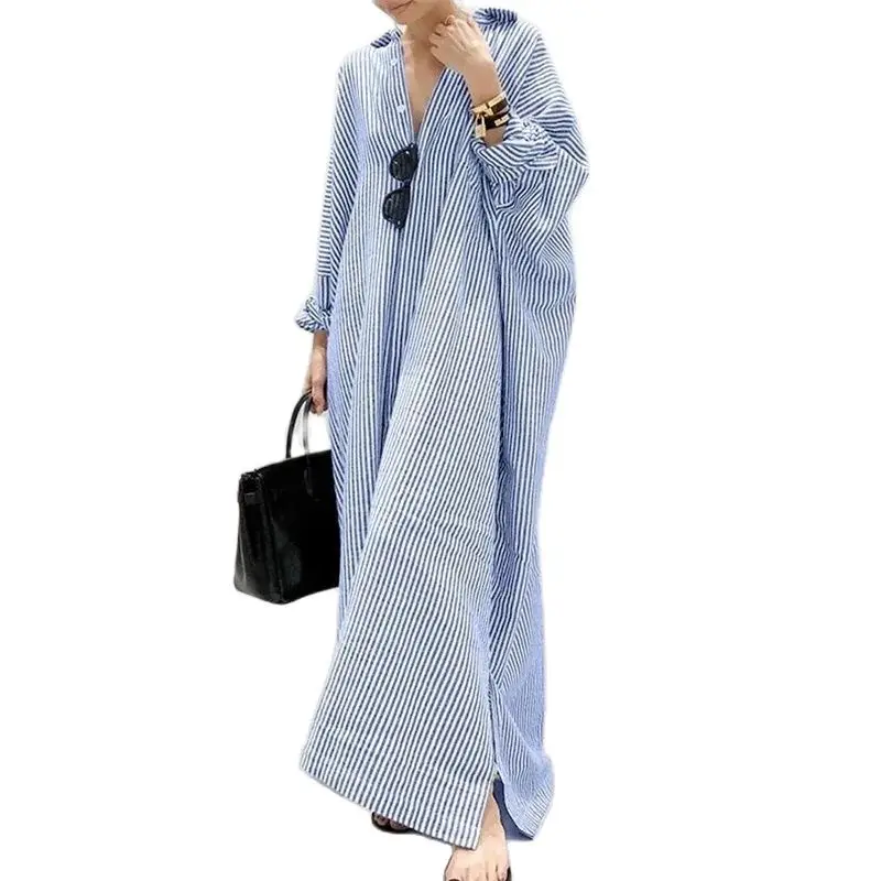 Longline Cardigan Knit - Elegante Office Commuter Stripe Print Jurken