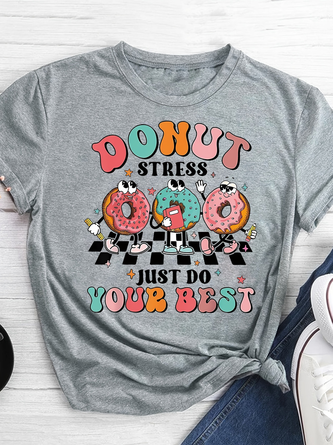 Women'S Fashion Trends Summer 2025 - T-shirt met cartoon donut-print, casual top