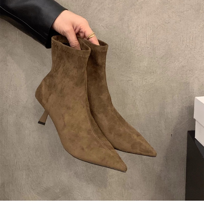 Women'S Fashion Socks - Dames Suède Stretch Enkellaarzen Puntige Neus