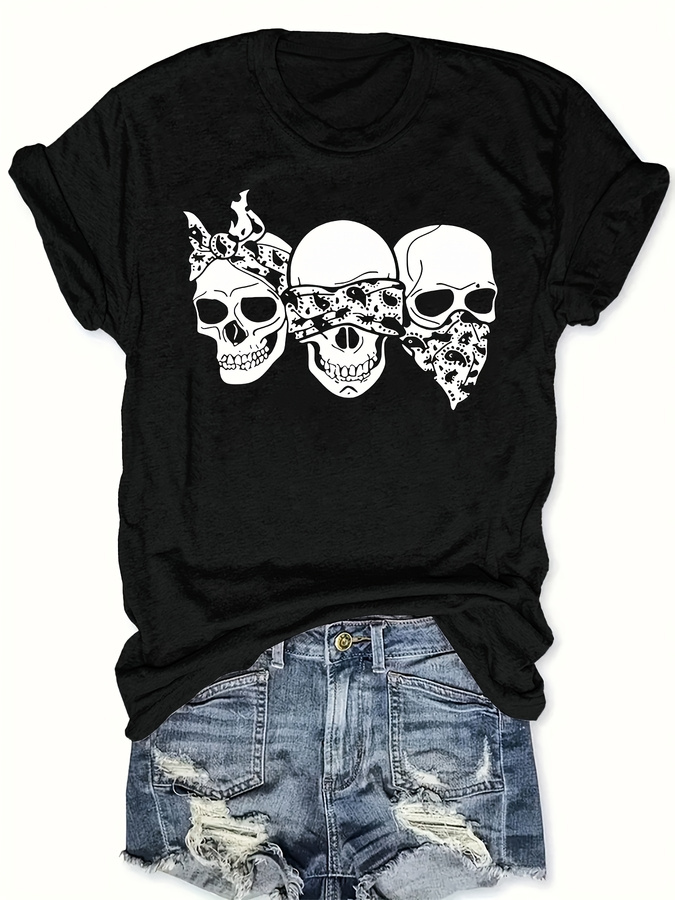 Women'S Fashion Trends Summer 2025 - Happy Cartoon Skull T-shirt, losse pasvorm,