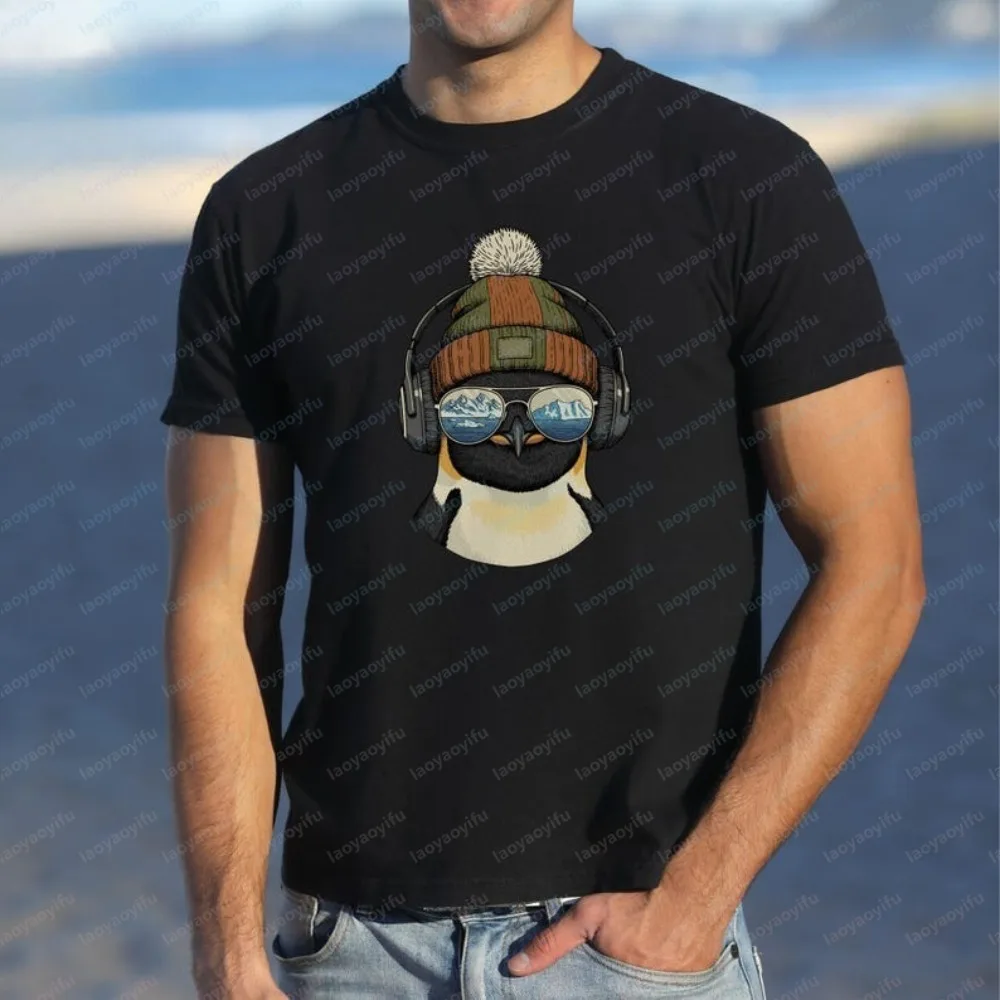Women'S Fashion Graphic Tees - Grappige pinguïn-headset zonnebril gebreide muts grafisch